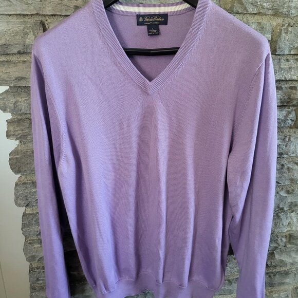 Brooks Brothers 100% Supima Cotton V Neck Sweater Purple Mens Large Preppy - Picture 2 of 8